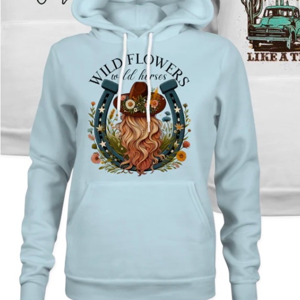 Wild Flowers Graphic Hoodie - Light Blue new